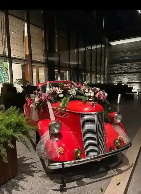 Red Vintage 1930s wedding car