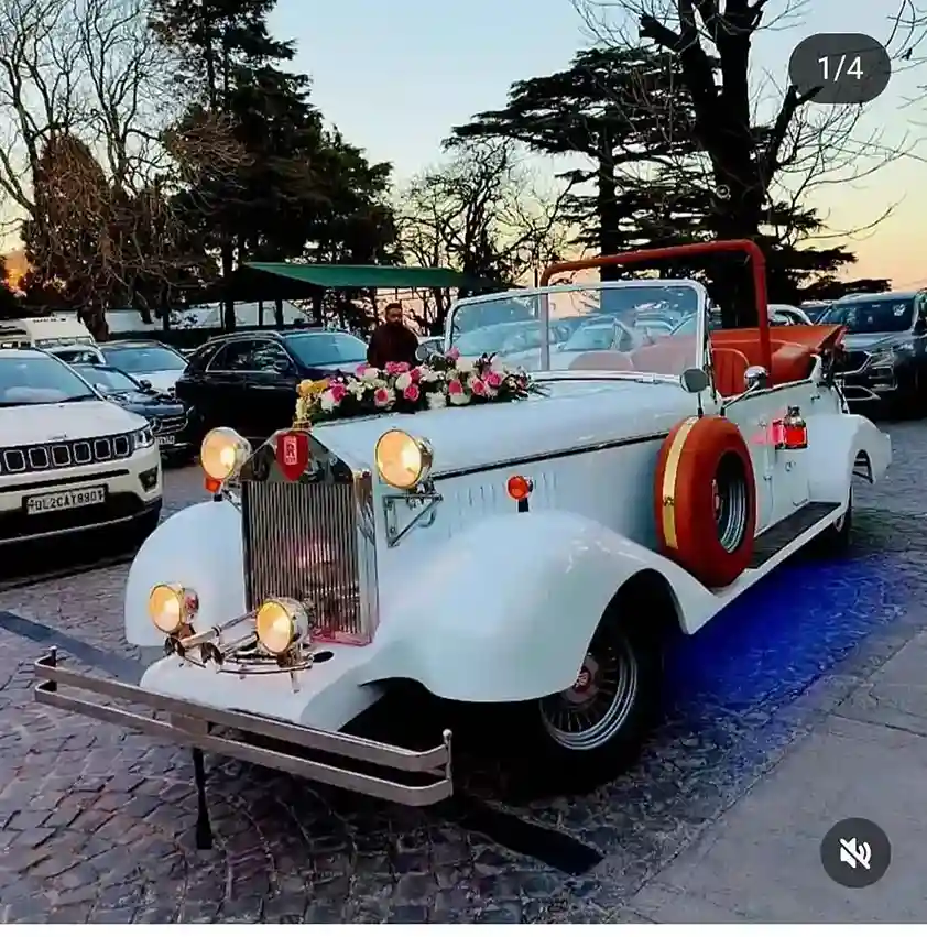 White Vintage 1930s wedding car